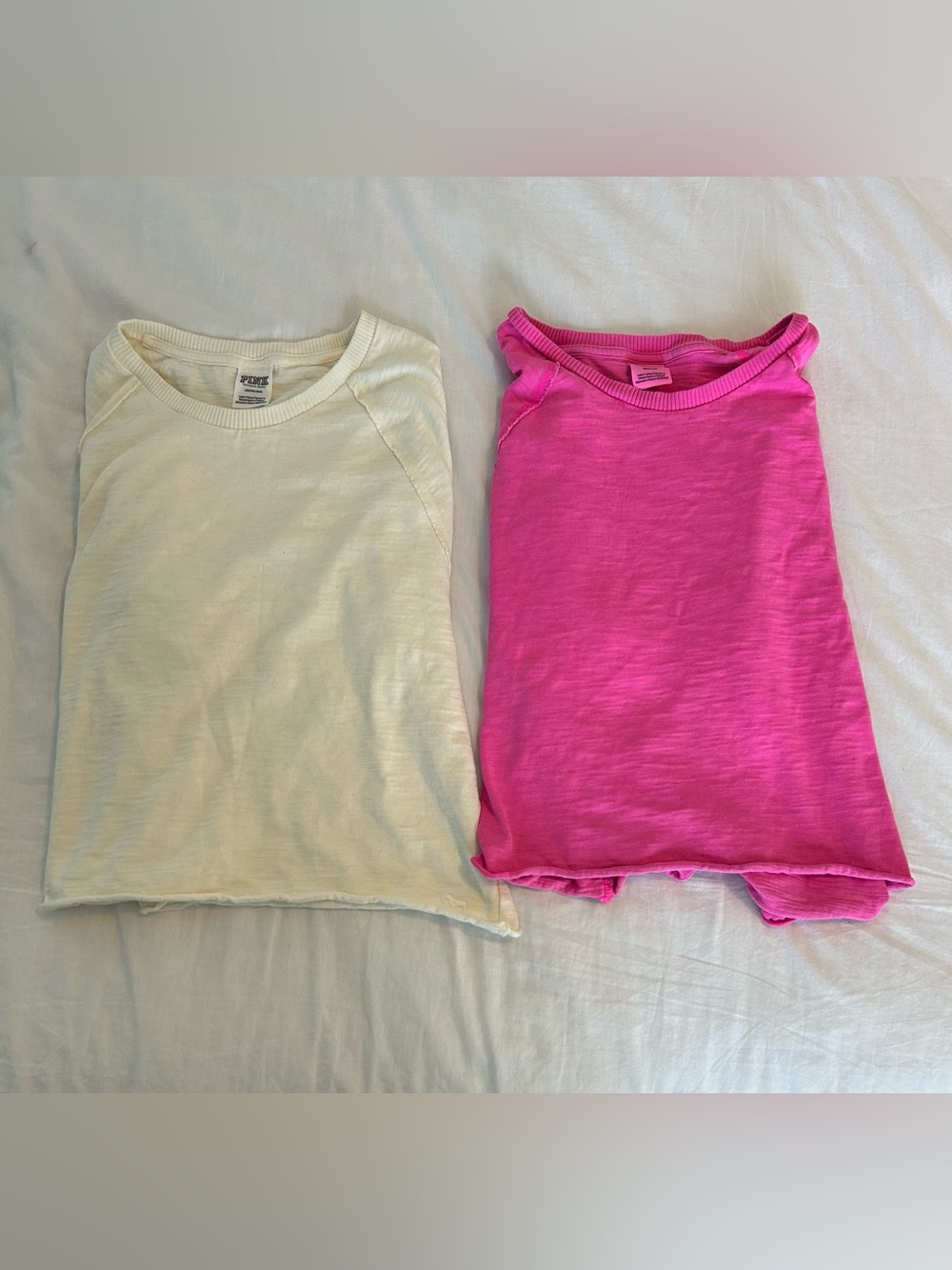 PINK Victoria's Secret Crop Tops — Cream & Hot Pink Duo